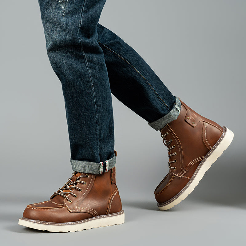 Outdoor-ready men's brown chukka boots, waterproof and rugged for casual trail walking or city life.