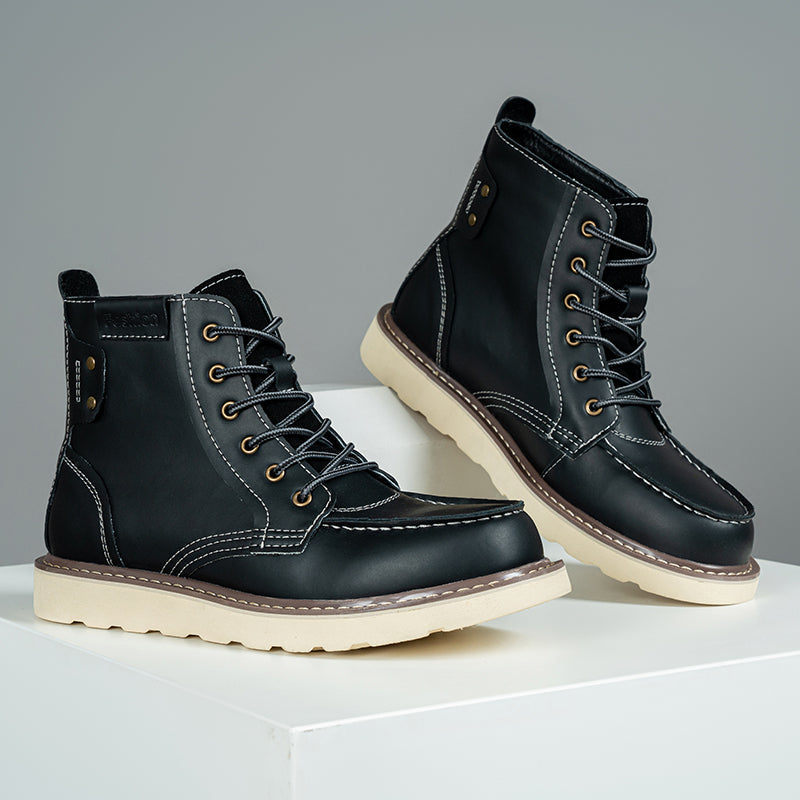 Men's black outdoor chukka boots, waterproof and practical for unpredictable weather conditions.