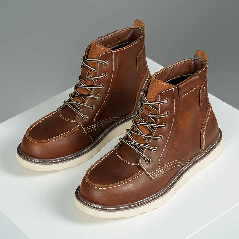 Stylish men's ankle-height chukka boots in a rich brown hue, waterproof and perfect for casual outings.