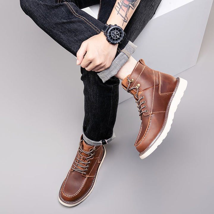 Men's casual black chukka boots, waterproof and easy to clean, maintaining their fresh look.