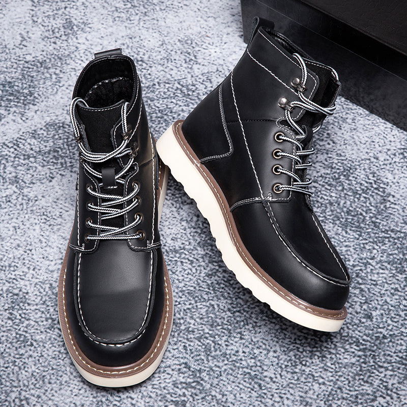 Low-angle shot of men's brown waterproof chukka boots, highlighting their rugged casual appeal.