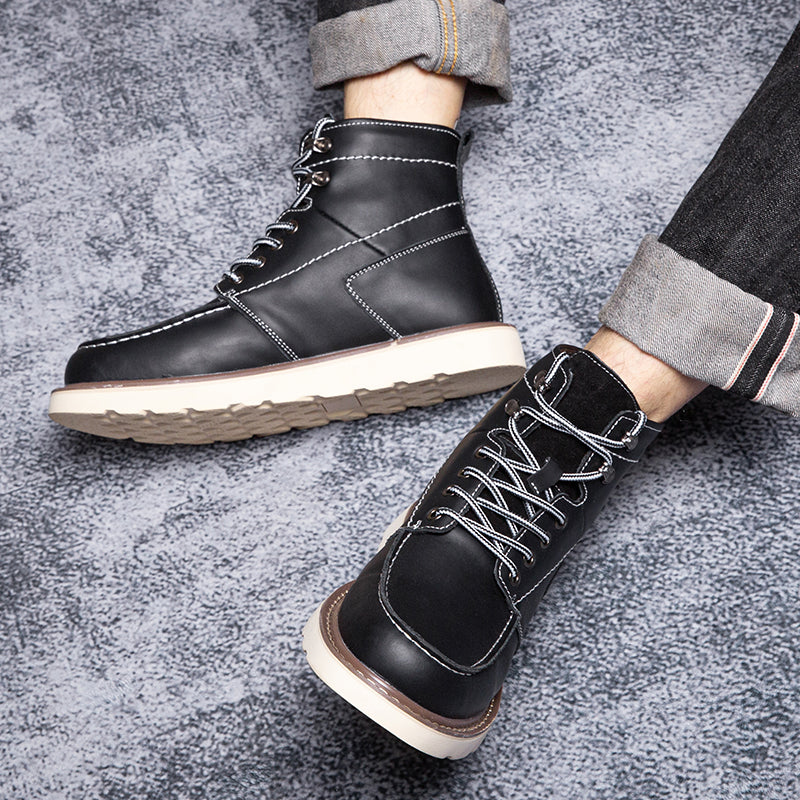 Men's waterproof black outdoor chukka boots, built to last and keep feet dry during casual activities.