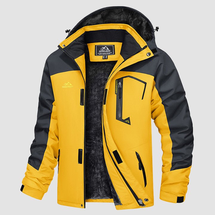 Adjustable cuffs on men's black ski jacket with hook-and-loop fasteners.