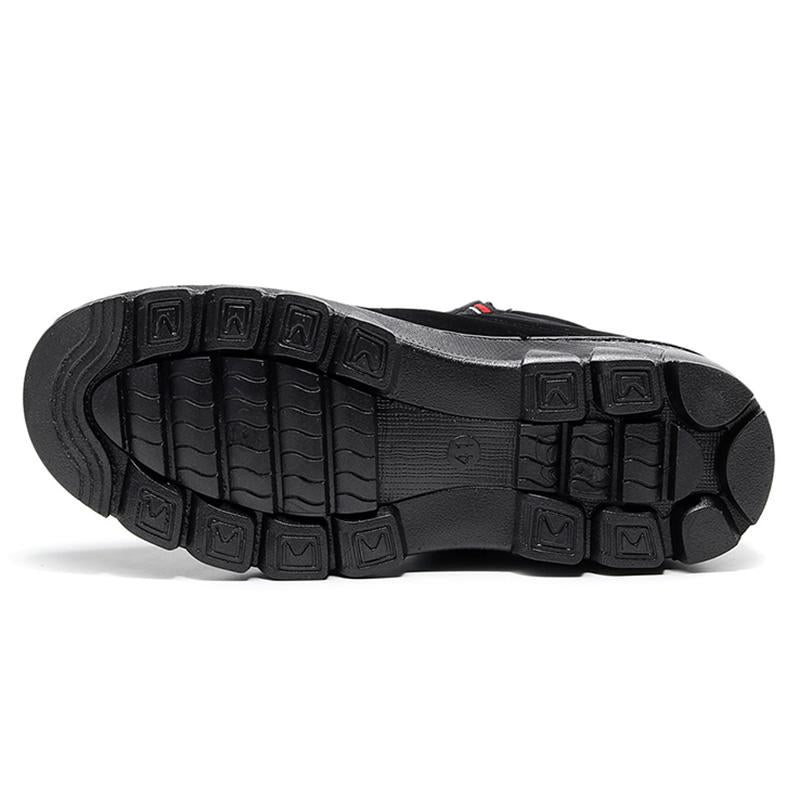 Side view of men's casual waterproof winter boots, black, with warm velvet interior