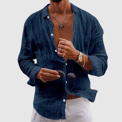 Men's Belmar Linen Shirt with Casual Rolled Sleeves - Lexians