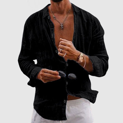 Men's Belmar Linen Shirt with Casual Rolled Sleeves - Lexians