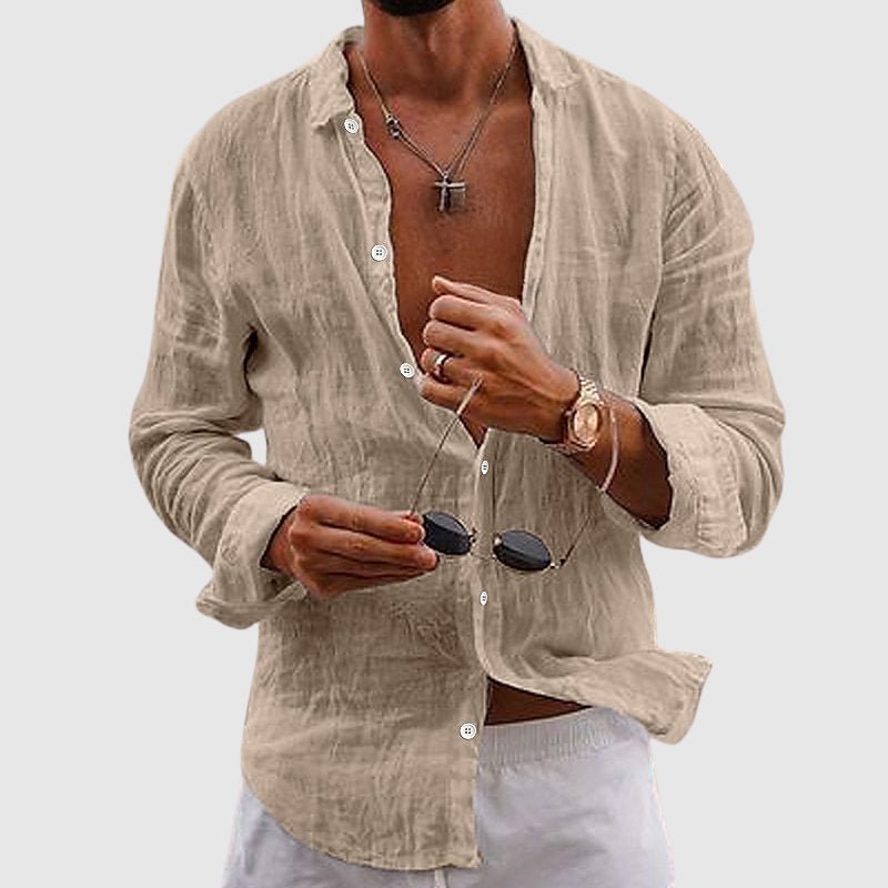 Men's Belmar Linen Shirt with Casual Rolled Sleeves - Lexians