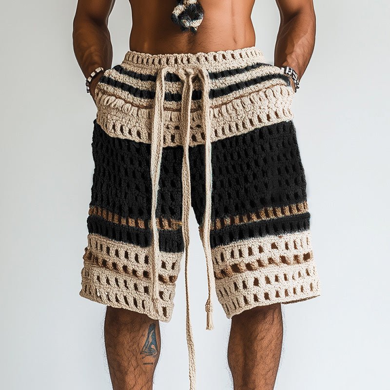 Men's Braided Cotton Beach Shorts with Elastic Waistband - Lexians