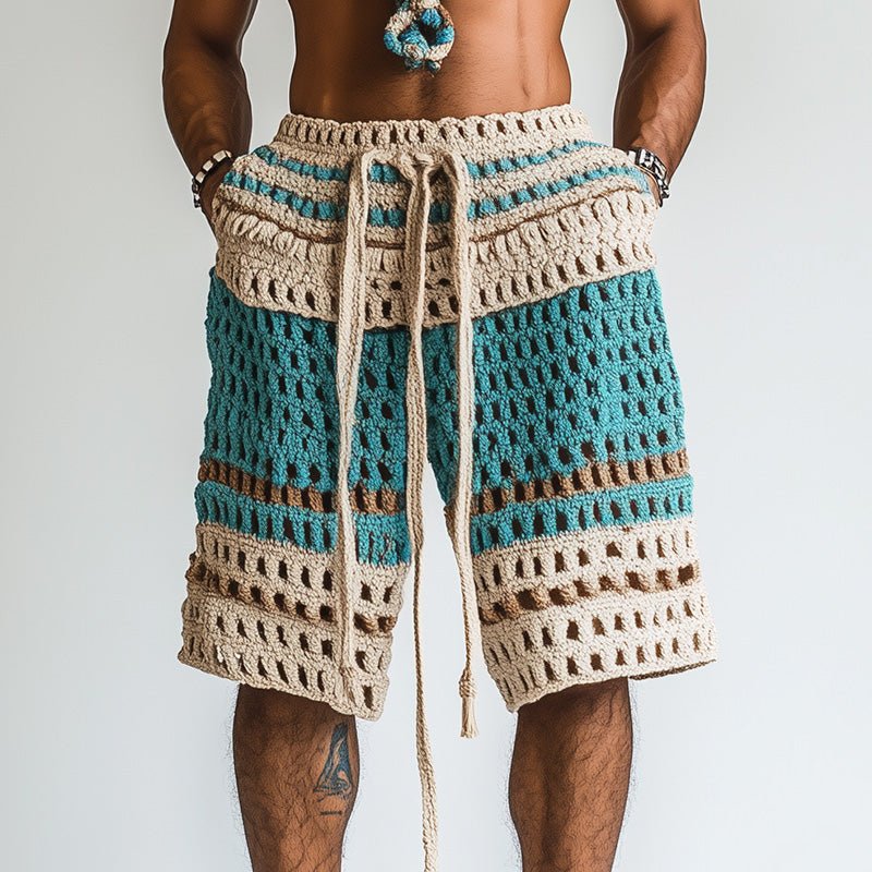 Men's Braided Cotton Beach Shorts with Elastic Waistband - Lexians