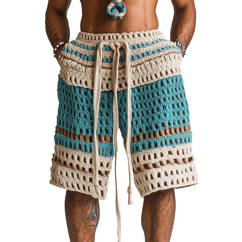 Men's Braided Cotton Beach Shorts with Elastic Waistband - Lexians
