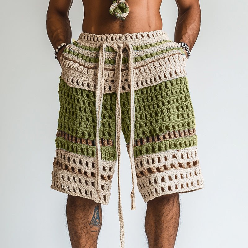 Men's Braided Cotton Beach Shorts with Elastic Waistband - Lexians