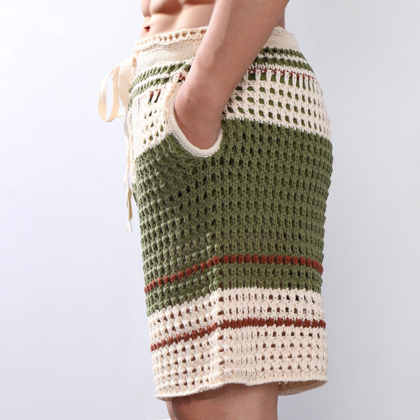Men's Braided Cotton Beach Shorts with Elastic Waistband - Lexians