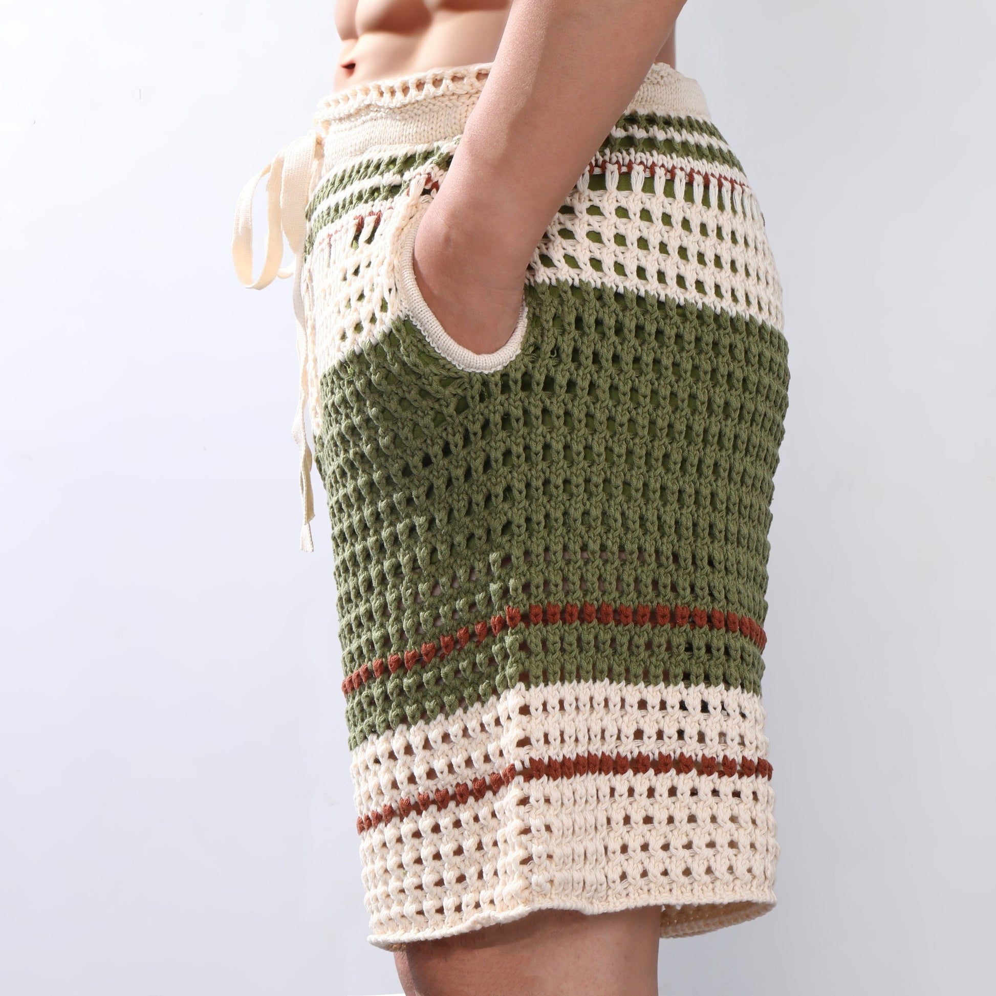 Men's Braided Cotton Beach Shorts with Elastic Waistband - Lexians