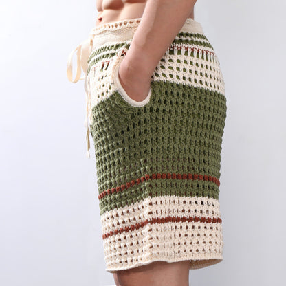 Men's Braided Cotton Beach Shorts with Elastic Waistband - Lexians