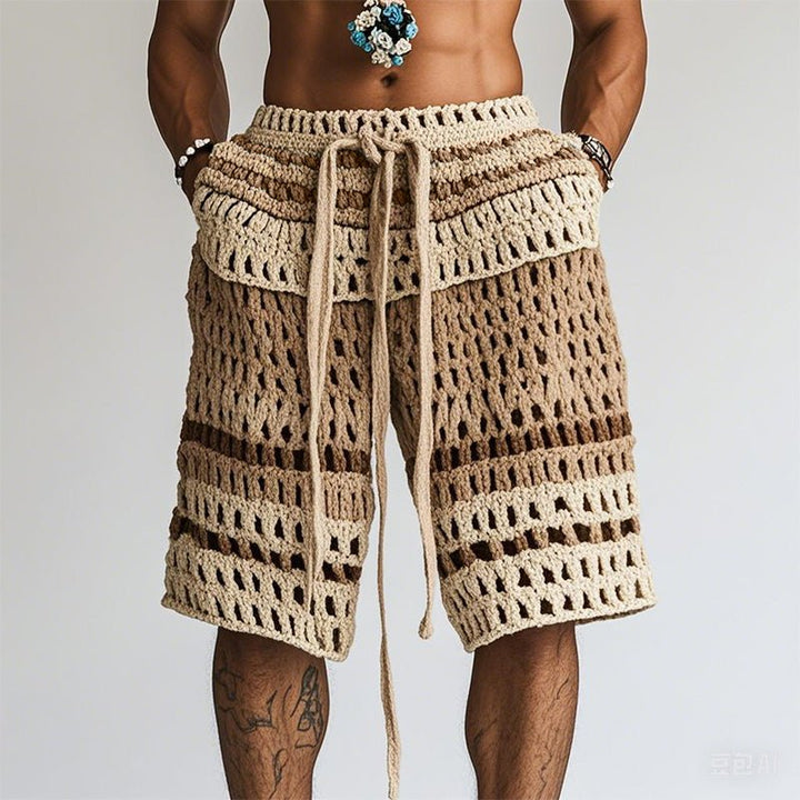 Men's Braided Cotton Beach Shorts with Elastic Waistband - Lexians