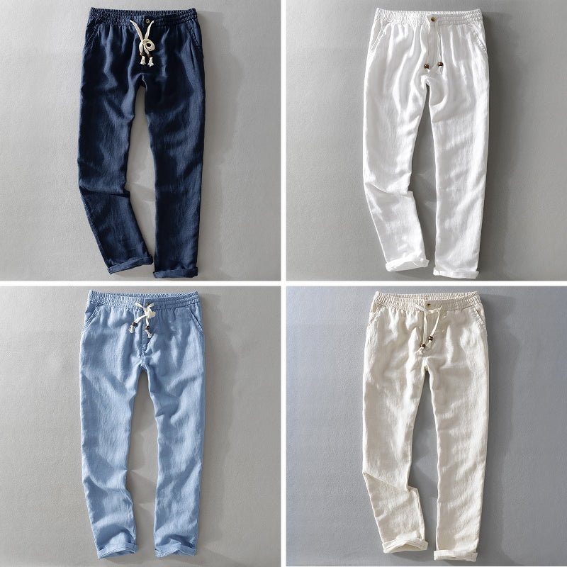 Men's Casual Linen Pants with Elastic Waist and Drawstring - Lexians
