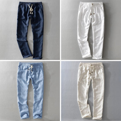 Men's Casual Linen Pants with Elastic Waist and Drawstring - Lexians