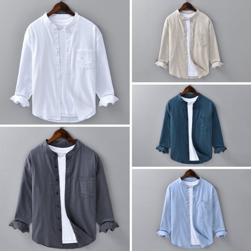 Men's Casual Linen Shirt with Chest Pocket - Lexians