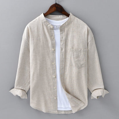 Men's Casual Linen Shirt with Chest Pocket - Lexians