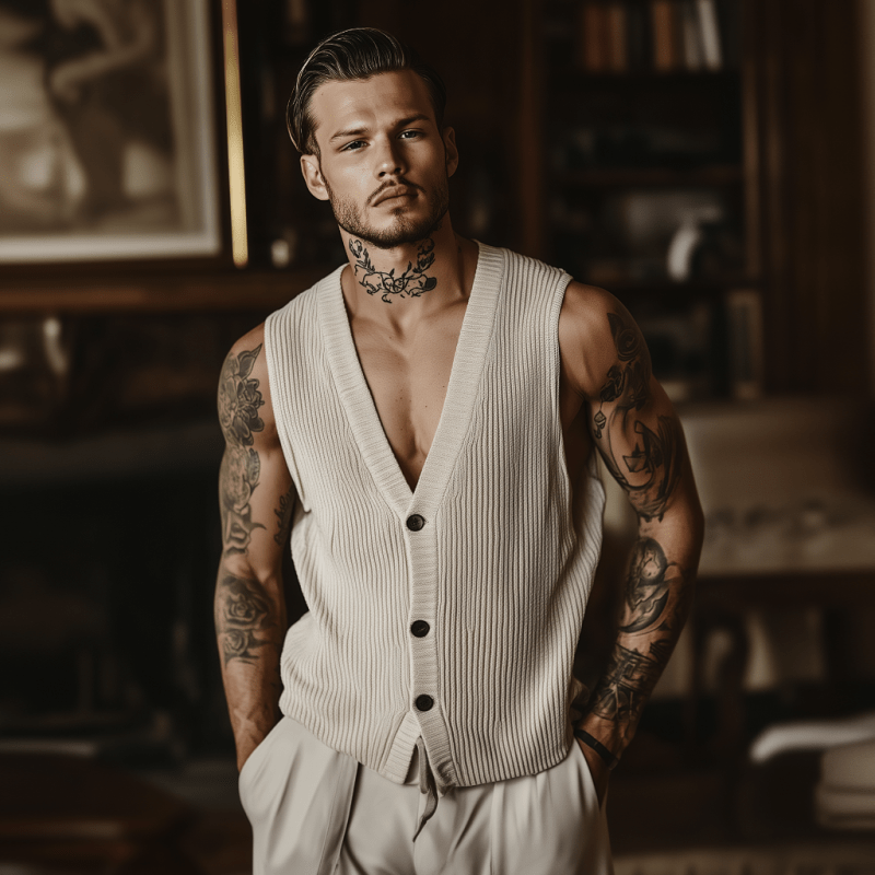 Men's Casual V - Neck Cotton Blend Knitted Vest - Lexians