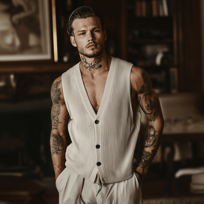 Men's Casual V - Neck Cotton Blend Knitted Vest - Lexians