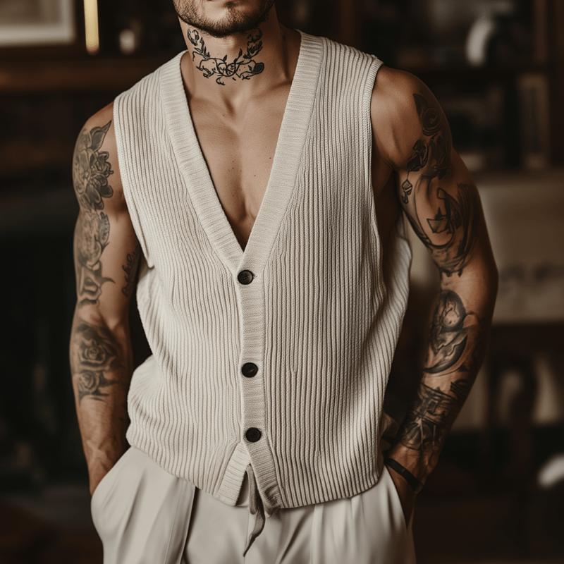 Men's Casual V - Neck Cotton Blend Knitted Vest - Lexians