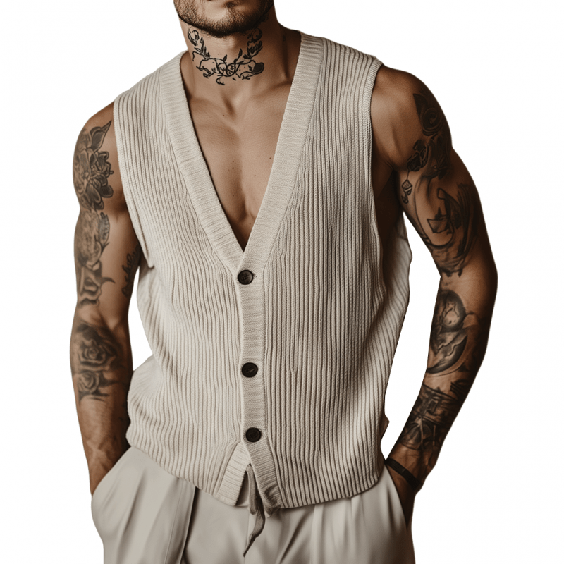 Men's Casual V - Neck Cotton Blend Knitted Vest - Lexians
