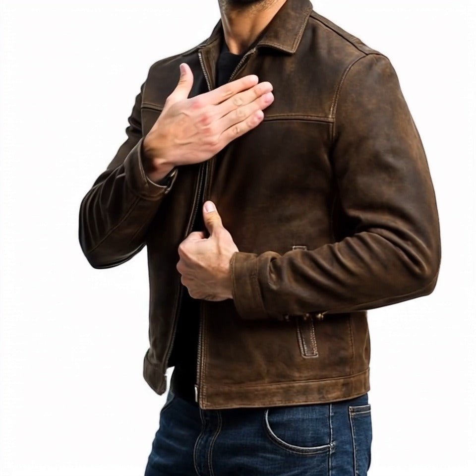Men's Classic Fashion Leather Zipper Jacket - Lexians