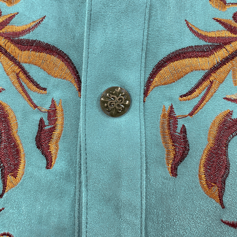 Men's Classic Western Embroidered Suede Long Sleeve Shirt - Lexians