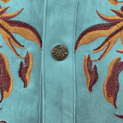 Men's Classic Western Embroidered Suede Long Sleeve Shirt - Lexians