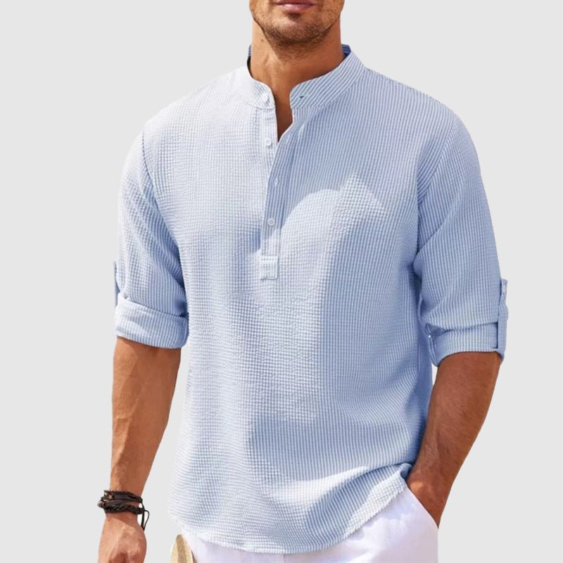 Men's Cotton Henley Shirt with Turn - Up Sleeves - Lexians