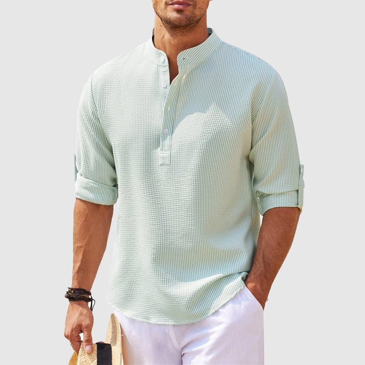 Men's Cotton Henley Shirt with Turn - Up Sleeves - Lexians
