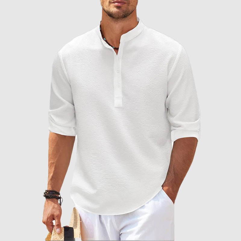 Men's Cotton Henley Shirt with Turn - Up Sleeves - Lexians