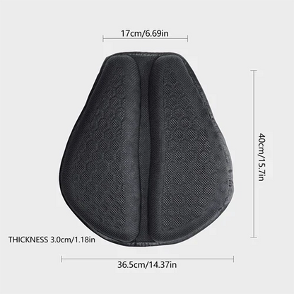 "Men's gel motorcycle seat pad with breathable honeycomb design, anti-slip straps, enhancing comfort on long rides."