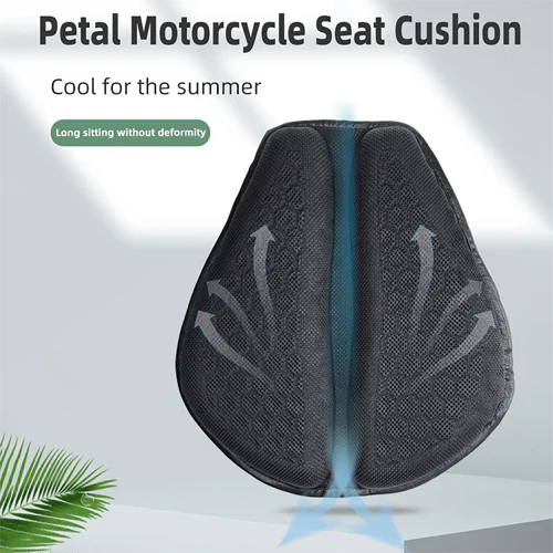 "Men's gel motorcycle seat pad with breathable honeycomb design, anti-slip straps, enhancing comfort on long rides."