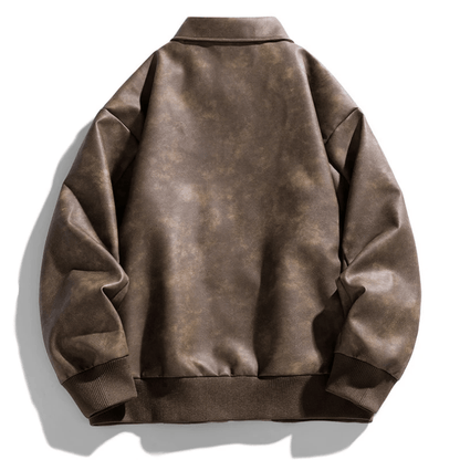 Men's Leather Bomber Jacket with Ribbed Cuffs and Hem - Lexians