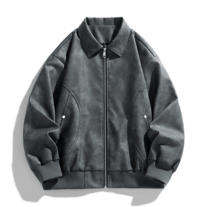 Men's Leather Bomber Jacket with Ribbed Cuffs and Hem - Lexians