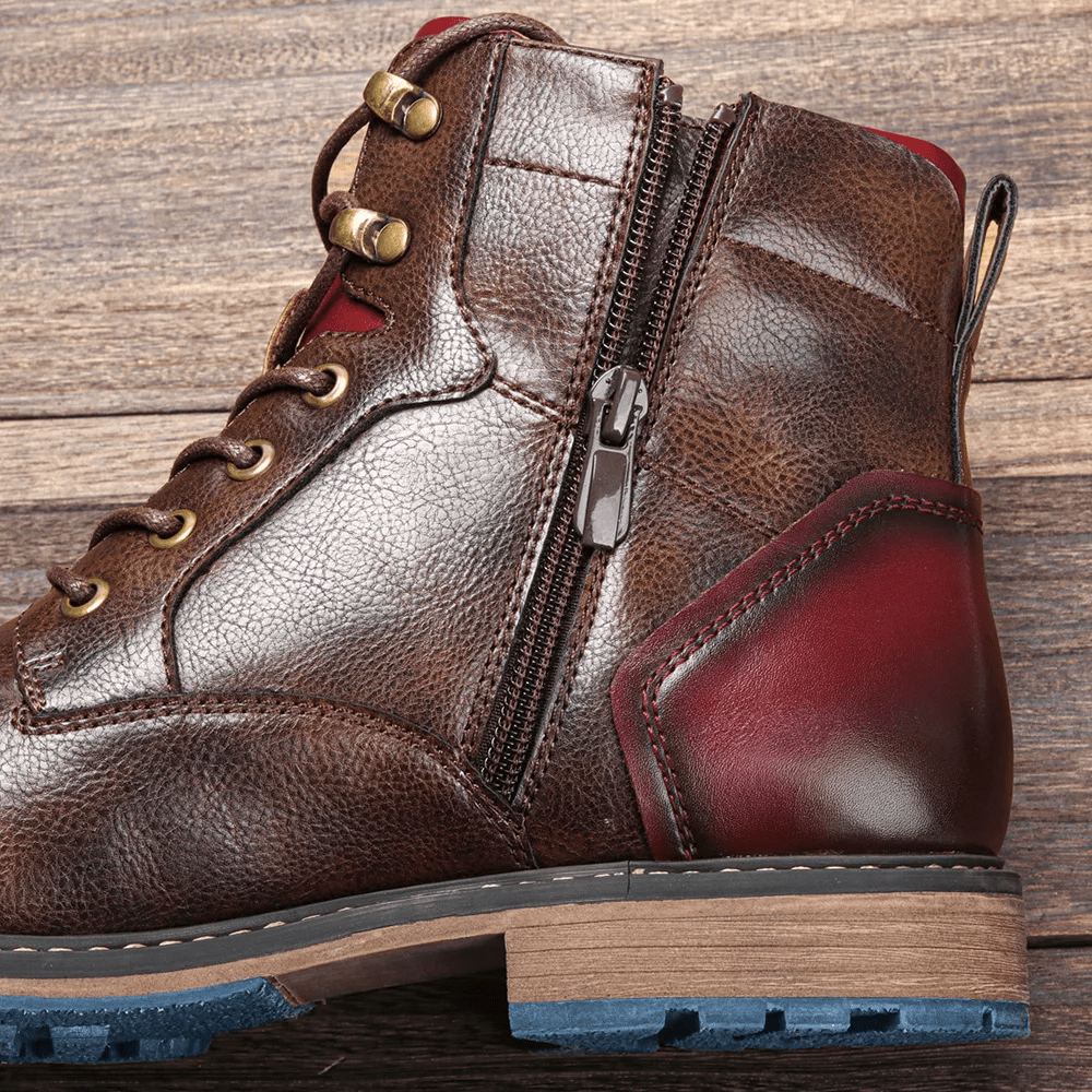 Men's Leather Boots with Side Zipper and Non - Slip Sole - Lexians