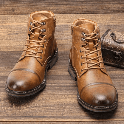 Men's Leather Boots with Side Zipper and Non - Slip Sole - Lexians