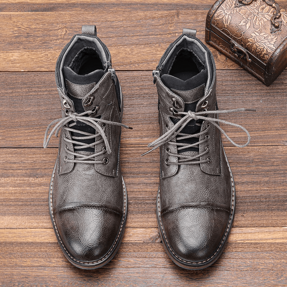 Men's Leather Boots with Side Zipper and Non - Slip Sole - Lexians