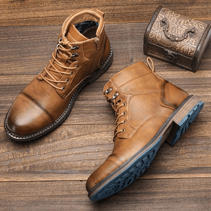 Men's Leather Boots with Side Zipper and Non - Slip Sole - Lexians