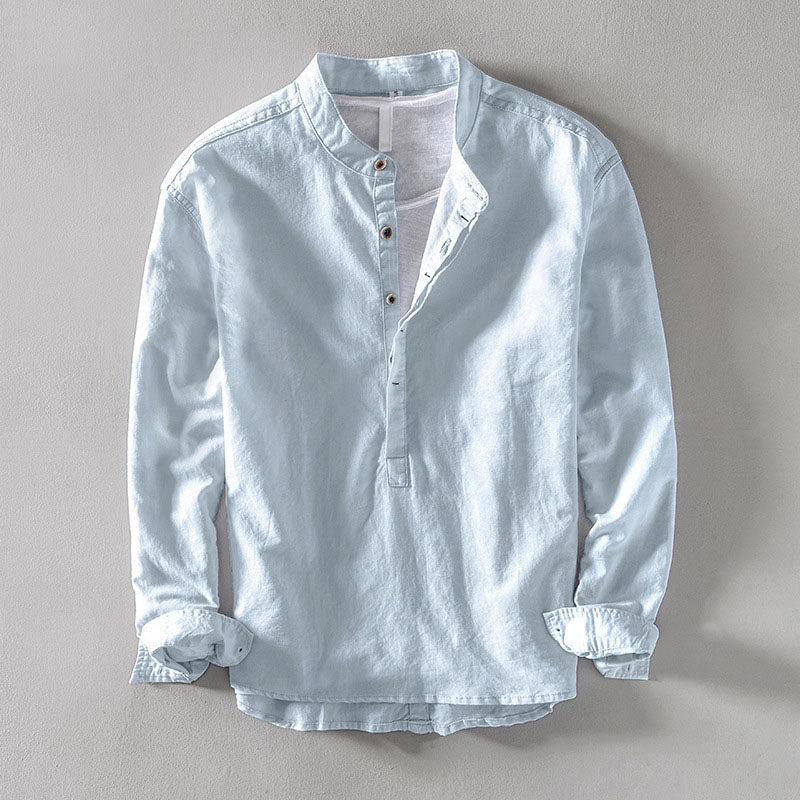 Men's Linen - Cotton Band Collar Shirt - Orvino Style - Lexians