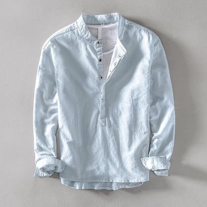 Men's Linen - Cotton Band Collar Shirt - Orvino Style - Lexians