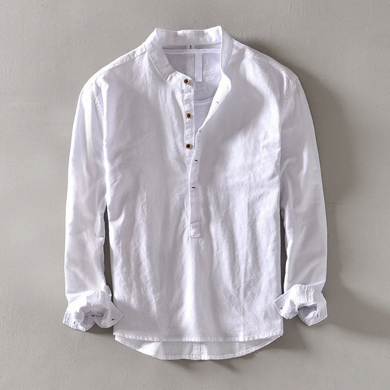 Men's Linen - Cotton Band Collar Shirt - Orvino Style - Lexians