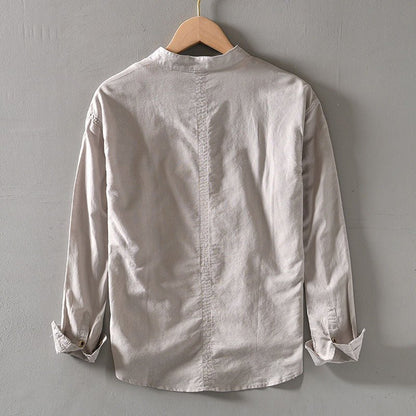 Men's Linen - Cotton Band Collar Shirt - Orvino Style - Lexians