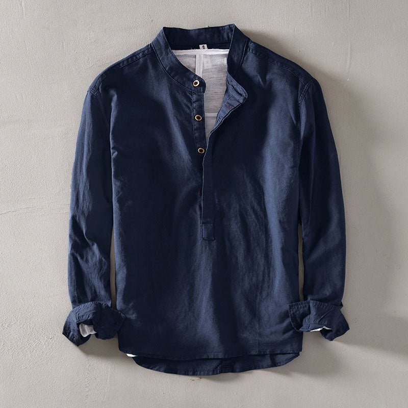 Men's Linen - Cotton Band Collar Shirt - Orvino Style - Lexians