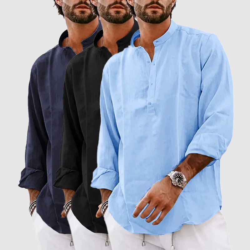 Men's Linen Henley Shirt - Relaxed Fit, Lightweight, and Breathable - Lexians