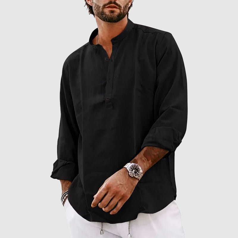 Men's Linen Henley Shirt - Relaxed Fit, Lightweight, and Breathable - Lexians