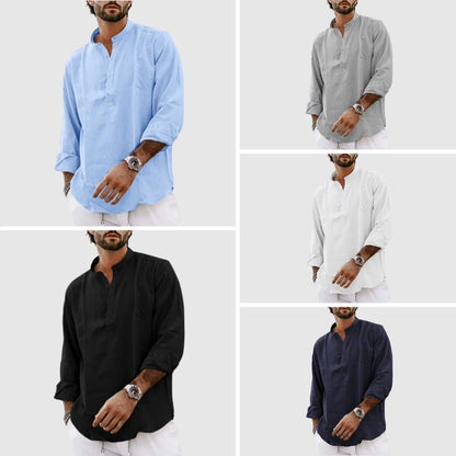 Men's Linen Henley Shirt - Relaxed Fit, Lightweight, and Breathable - Lexians