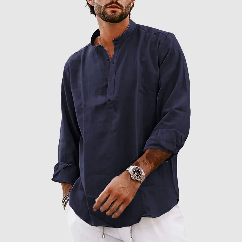 Men's Linen Henley Shirt - Relaxed Fit, Lightweight, and Breathable - Lexians